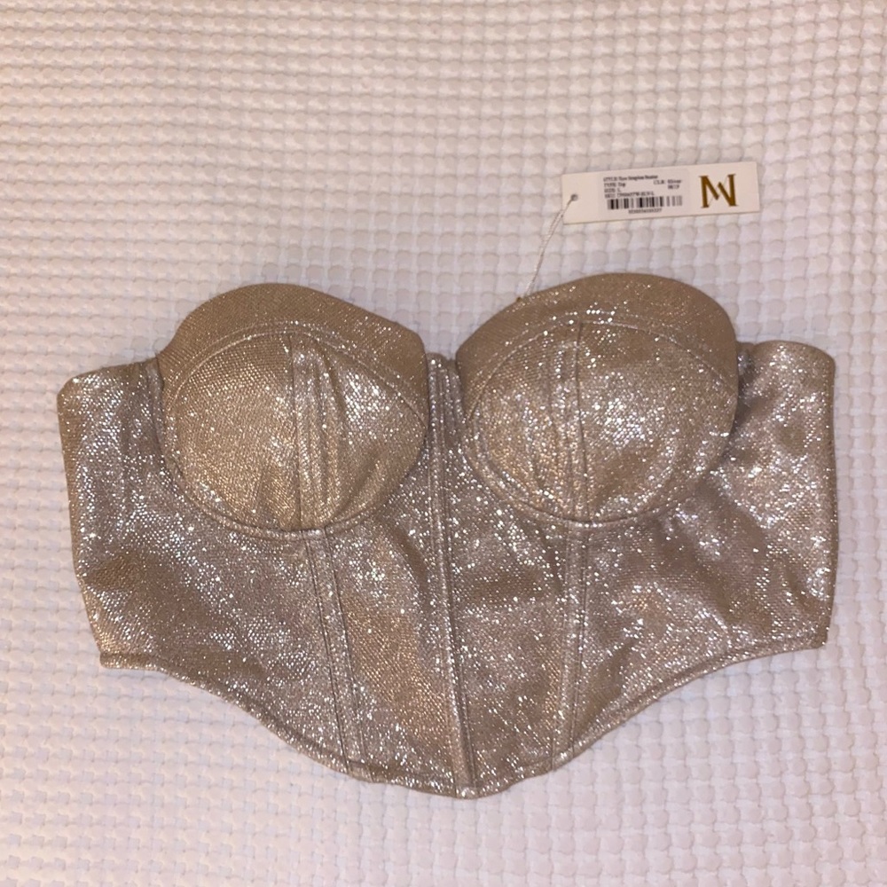 Meshki NWT size L silver sparkle corset crop top
